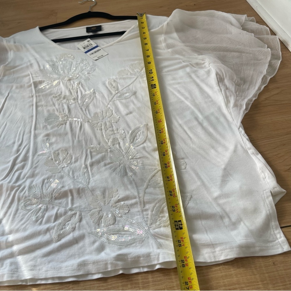 NWT JM Collection Beach Bliss Flowy Shoulder Ruffle Floral Sequin Shirt Top - Picture 8 of 9